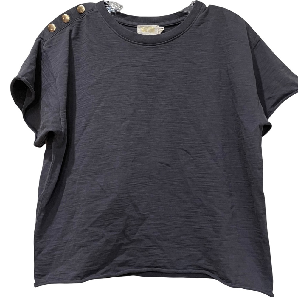 Nation Small Dark Gray Button Sleeve Crop Top Boxy Cotton Shirt Anthropologie
